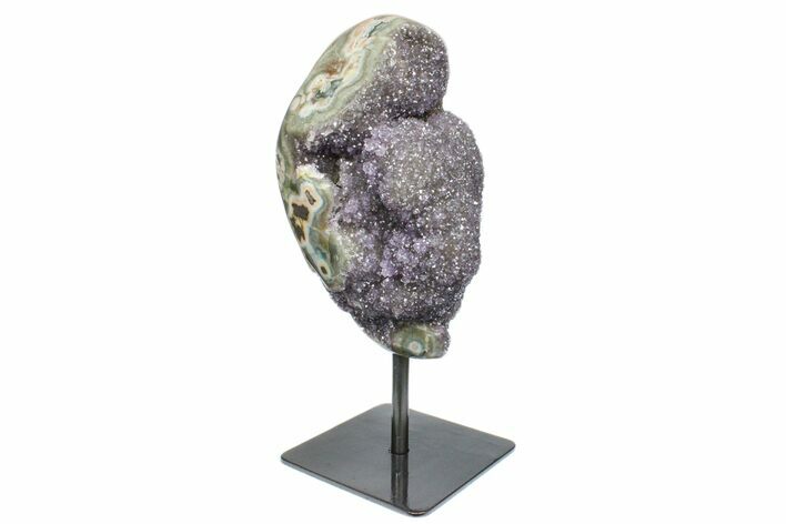 Sparkling Purple/Grey Quartz Geode Section - Metal Stand #171782